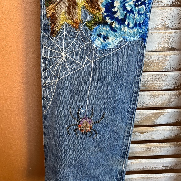 šHOST PICKš RARE! ONE OF A KIND! Leviās 501 Jeans Upcycled Patched Embroidered - Picture 14 of 17